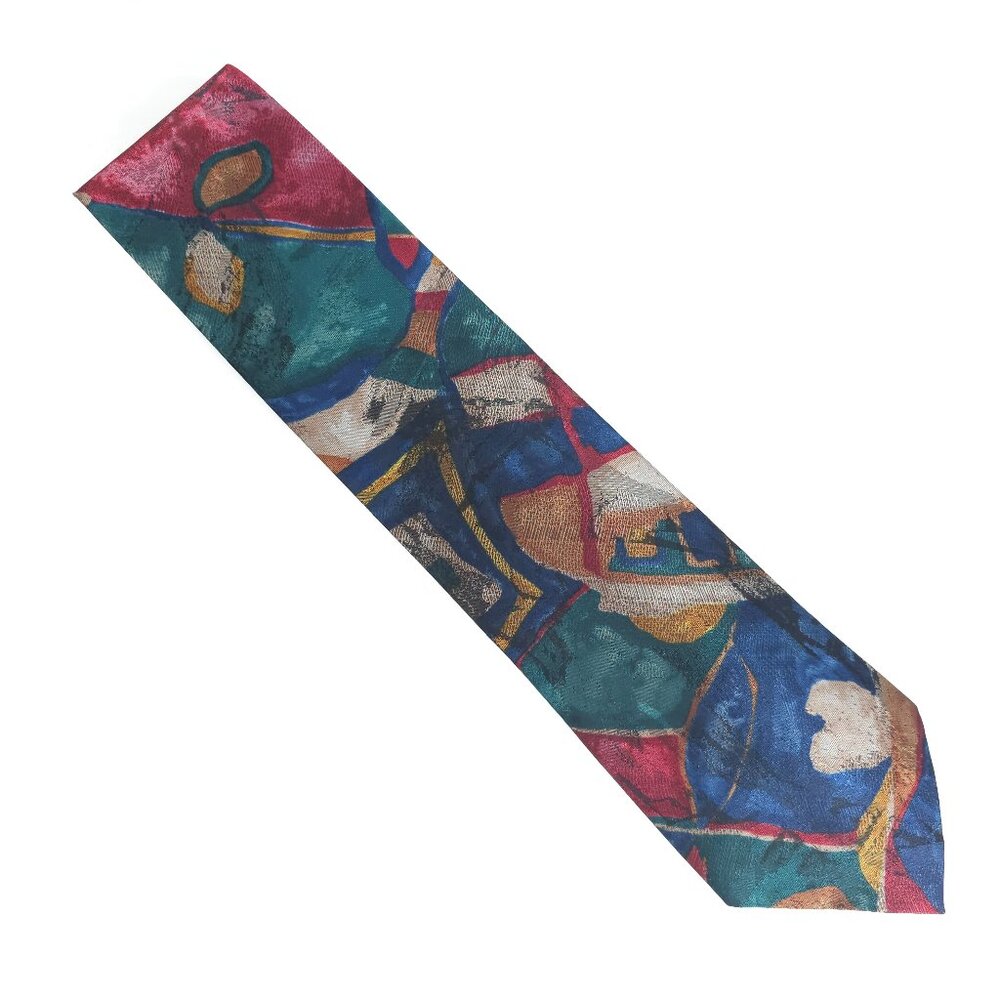Unbranded Men Necktie Geometric Blue Green Red Multi Size 57x4 NWOT made in USA